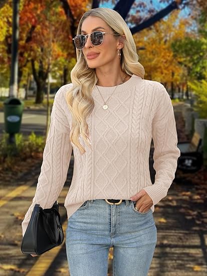Women's Chunky Knit Crew Neck Pullover Sweater