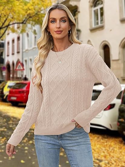 Women's Chunky Knit Crew Neck Pullover Sweater