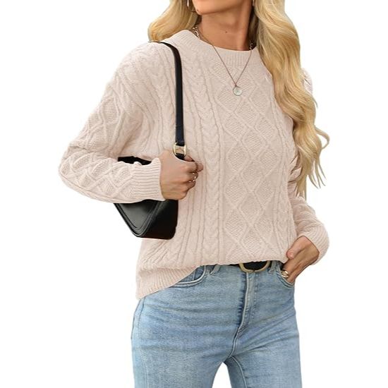 Women's Chunky Knit Crew Neck Pullover Sweater
