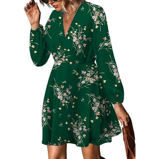 Women's Floral V-Neck Long Sleeve Autumn Dress