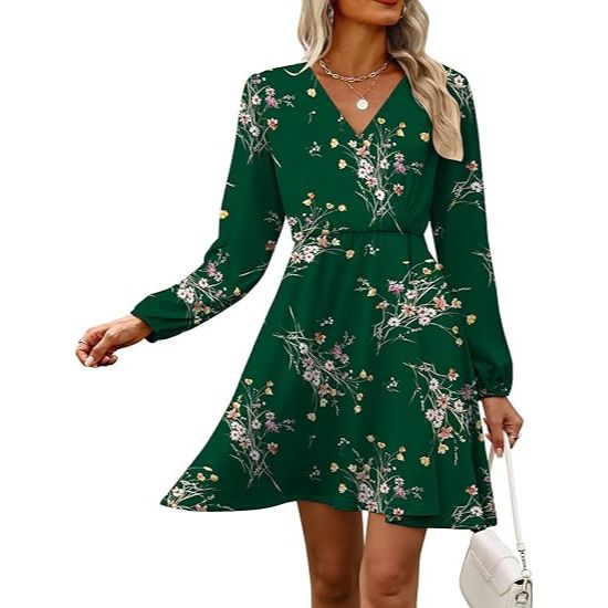 Women's Floral V-Neck Long Sleeve Autumn Dress