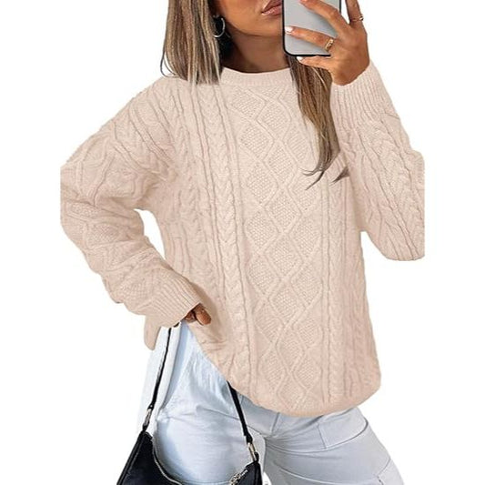 Women's Chunky Knit Crew Neck Pullover Sweater