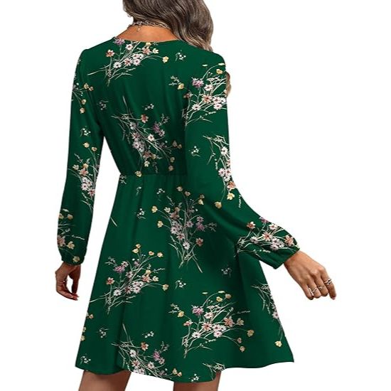 Women's Floral V-Neck Long Sleeve Autumn Dress